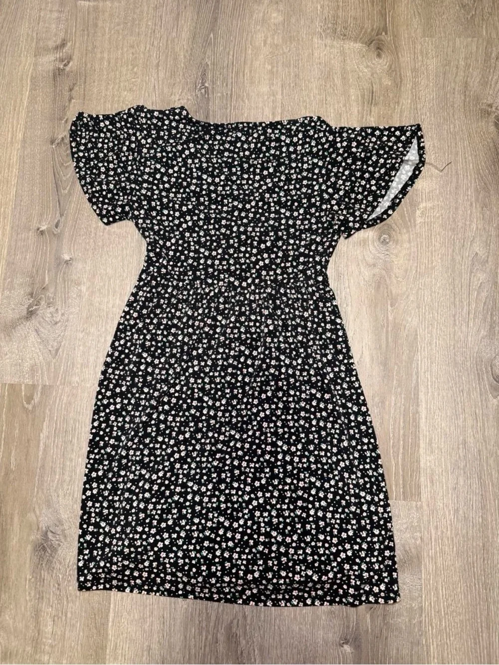 Black Floral Mini Dress with Pink and White Daisies